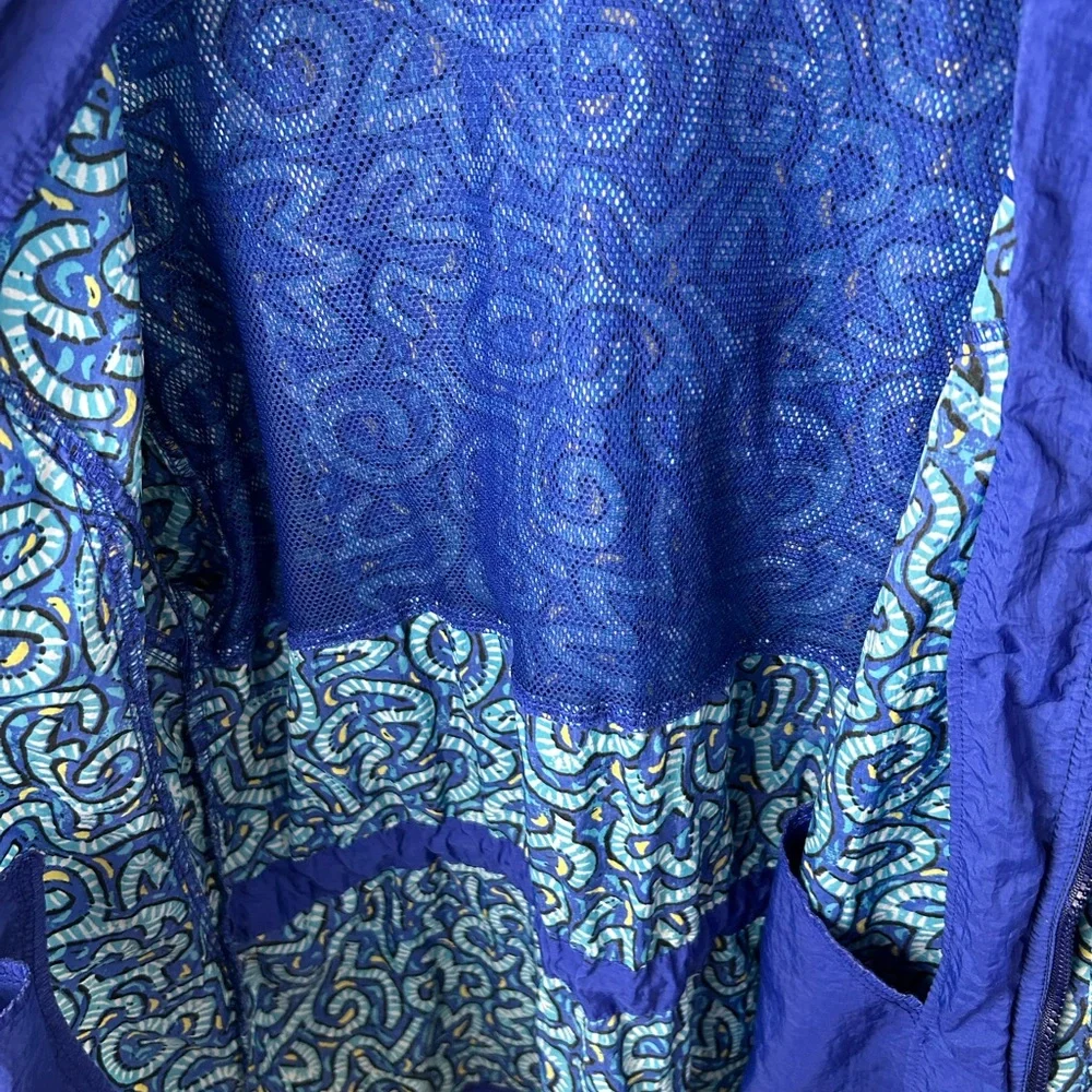 Nike Windbreaker Jacket Women’s‎ S Blue Zip Front Graphic Print Hooded VTG 90s